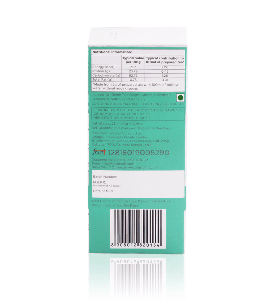 Kashmiri Kahwa, Traditional & Royal Green Tea, 25 TeaBags x 2, 50 bags